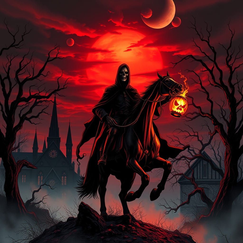 Dark Horseman's Fiery Pursuit Amidst a Foreboding New Englan...