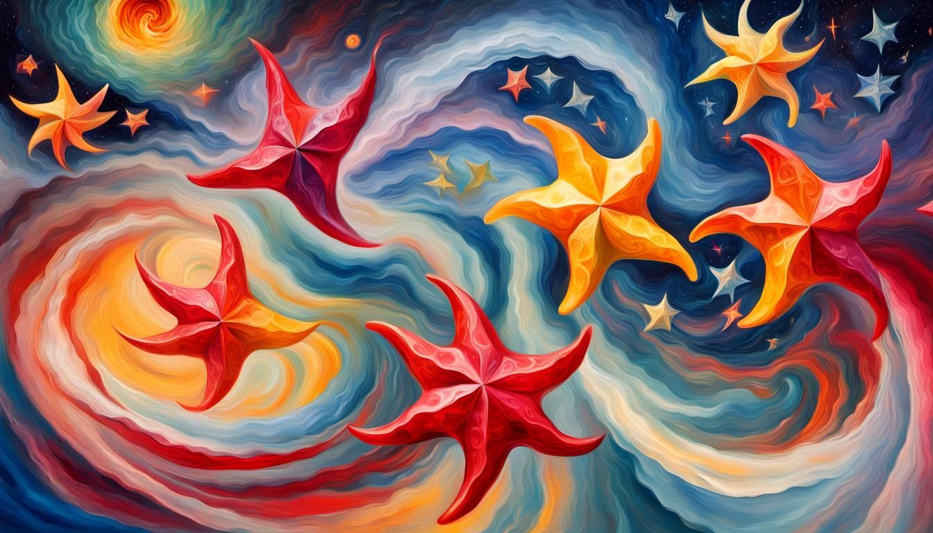 Abstract Jelly Stars Swirling in Vivid Impasto Style