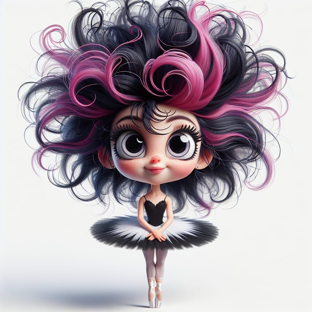 Ballerina with White Eyes and Wild Hair