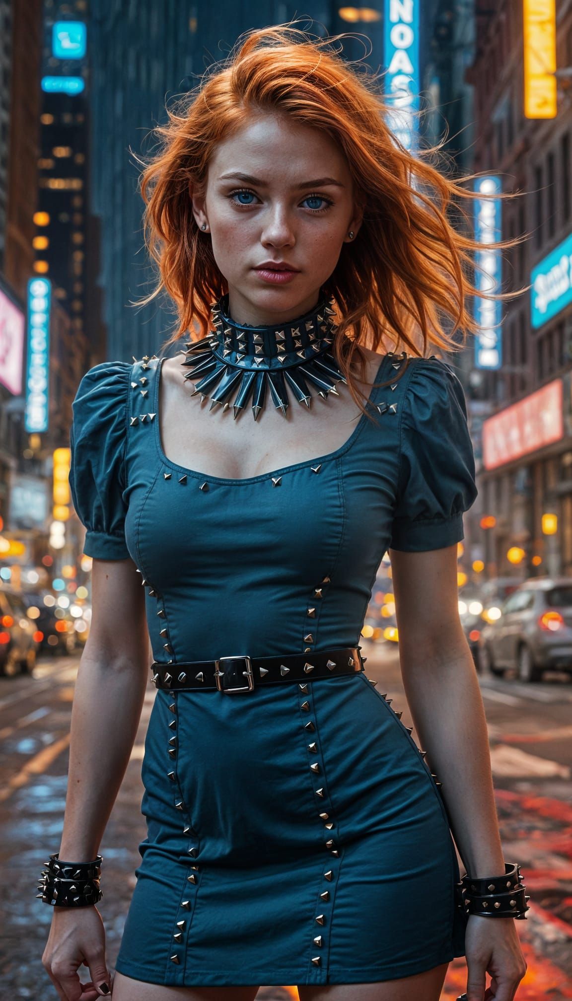 Redhead in Minidress on Manhattan Street