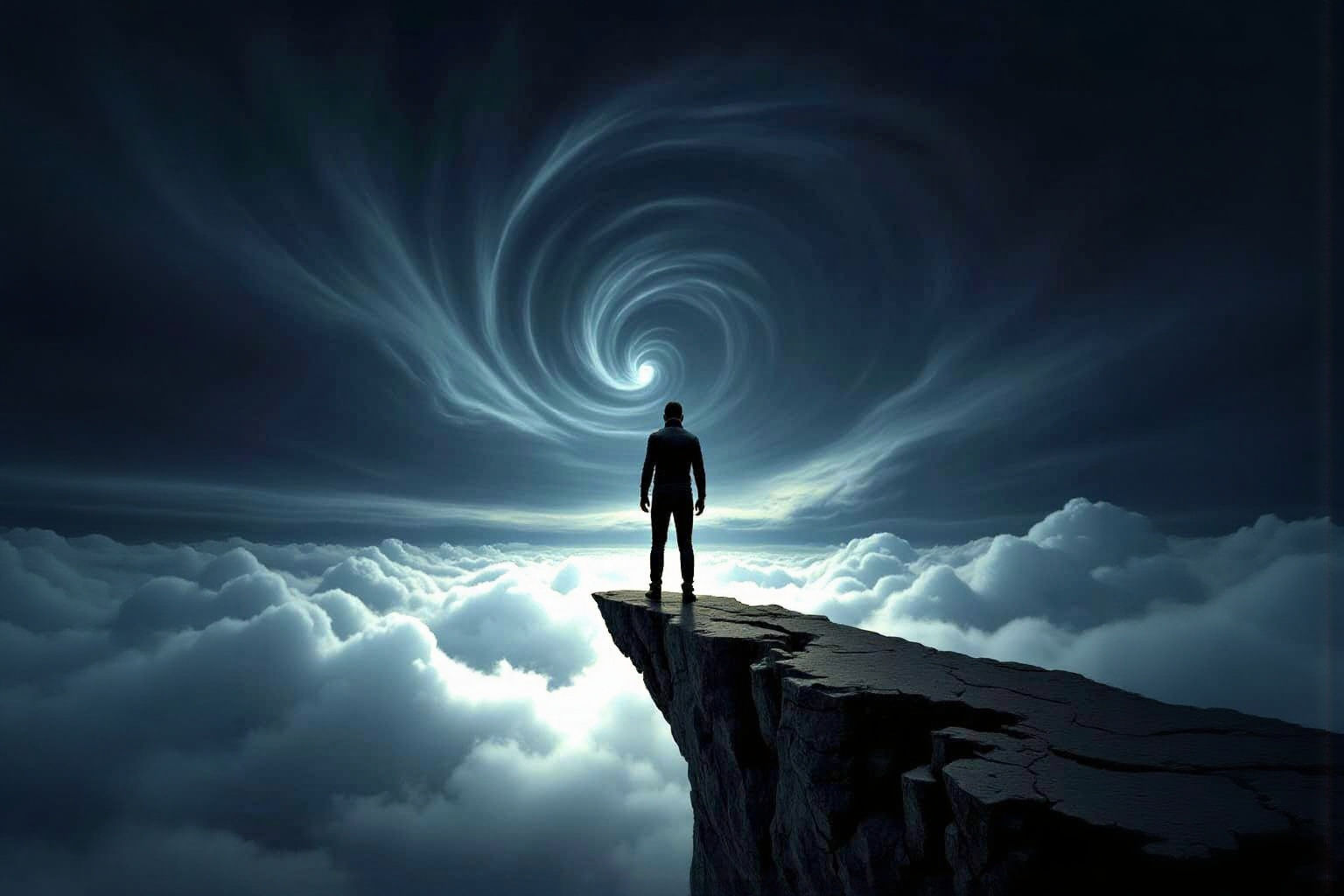 Lone Figure Gazing into Abyss: Dark Fantasy Art