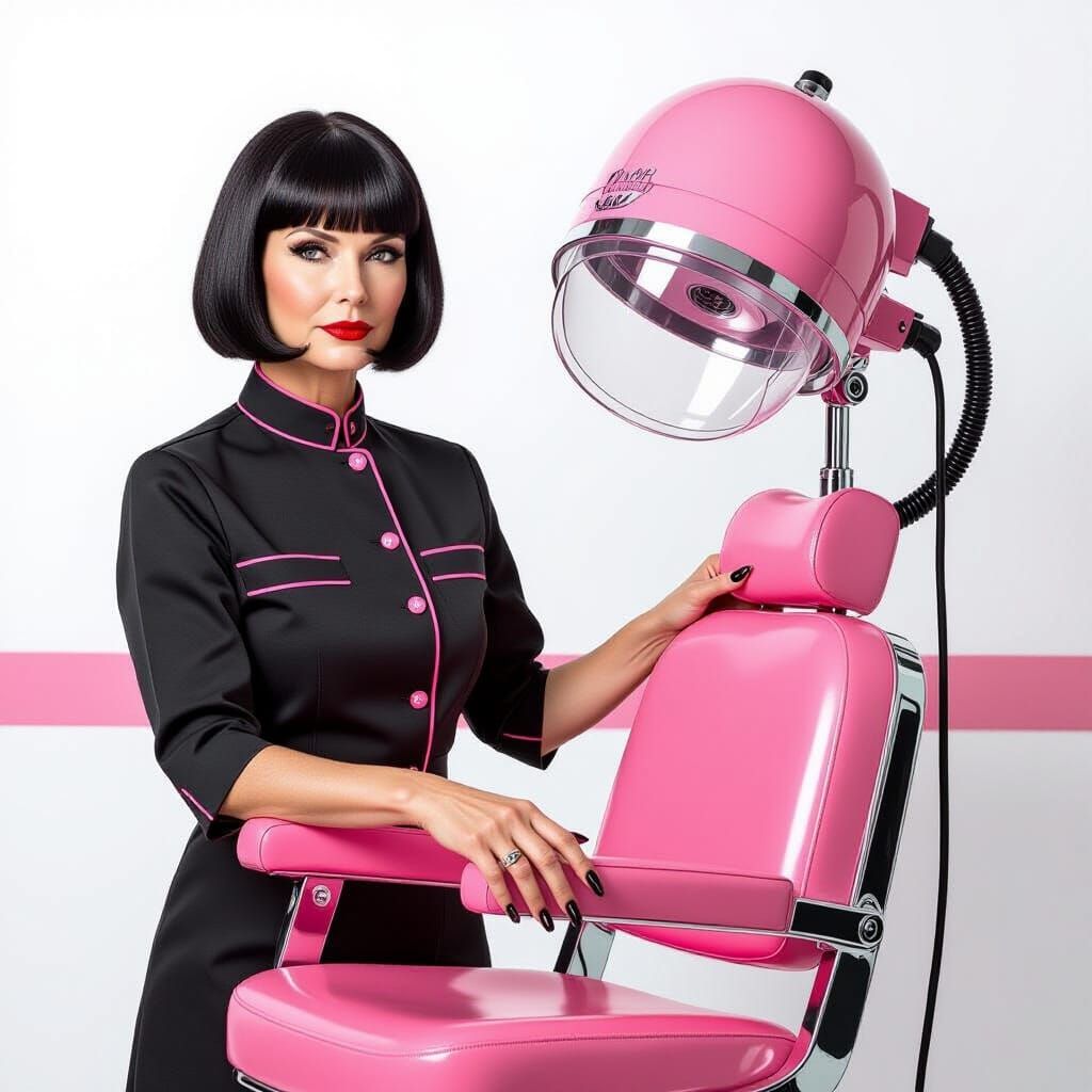 Confident Salon Stylist in Retro Photographic Style
