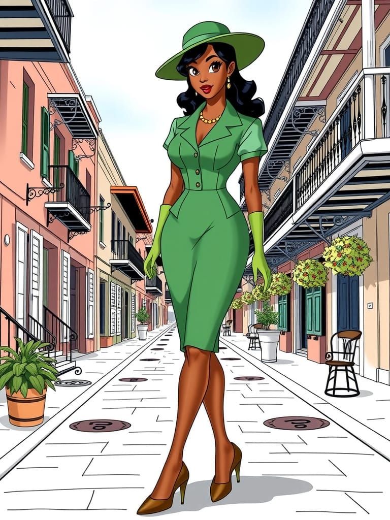 Vintage Pin Up Princess Tiana Strolls New Orleans Streets