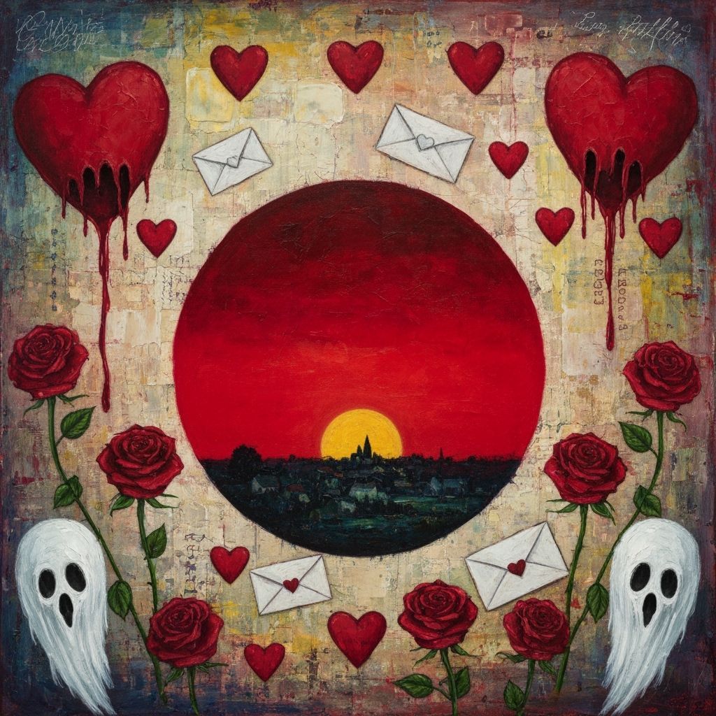 Haunted Hearts & Ghostly Roses: Dark Red Encaustic Art