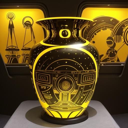 Alien Metal Greek Vase with Yellow Alien Paintings