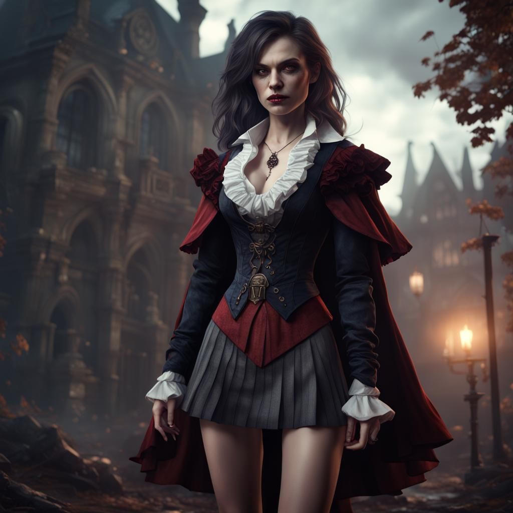 Vampire in Ruffled Shirt, Detailed Matte Painting