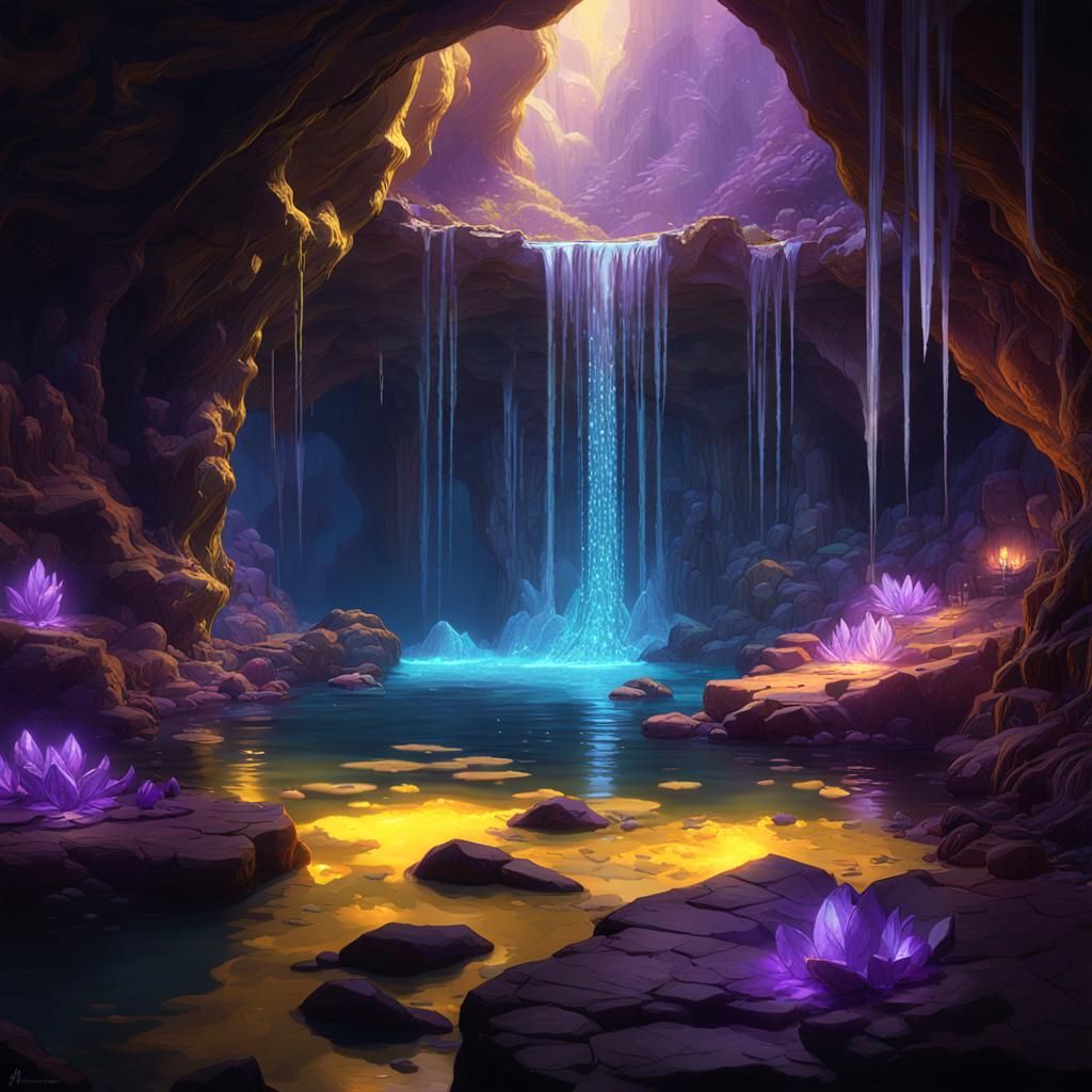 Glowing Crystal Cave in Dark Fantasy Style