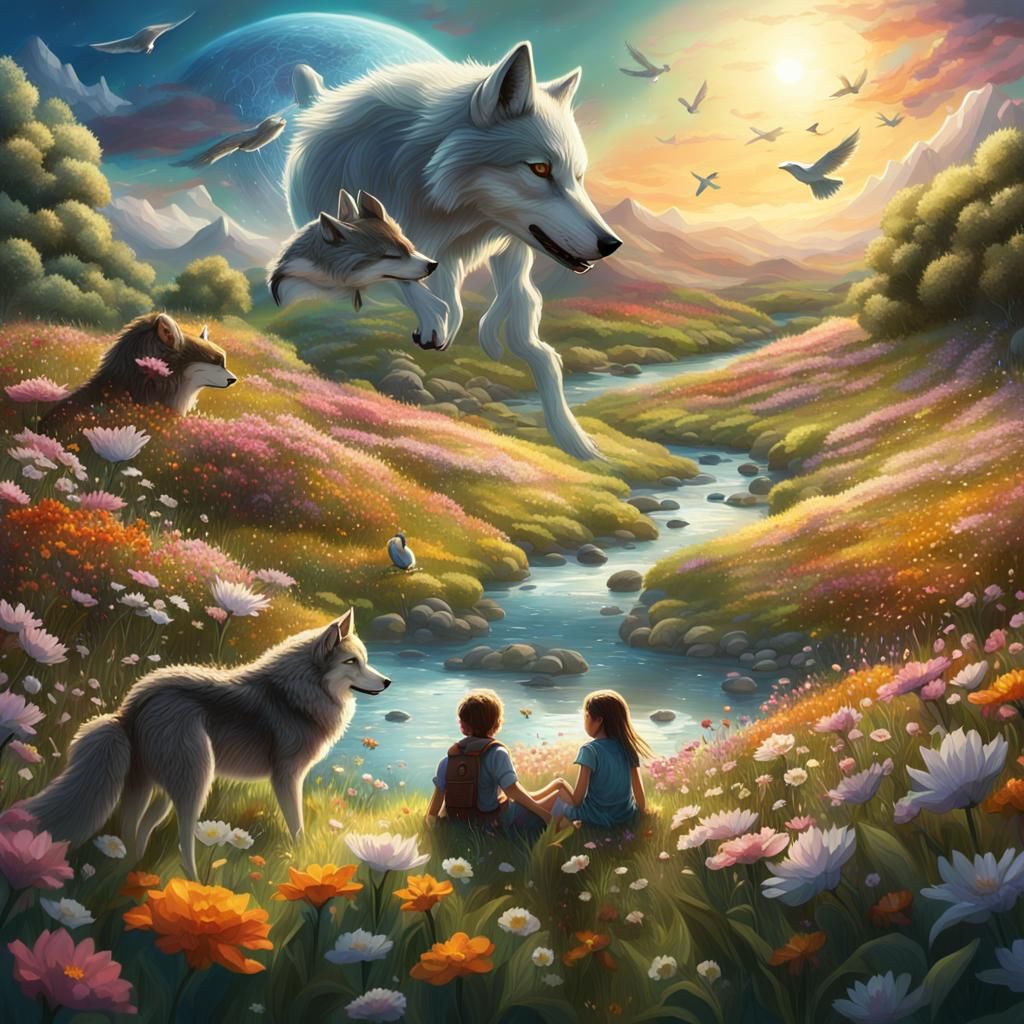 Enchanted Valley with Children and Wolf