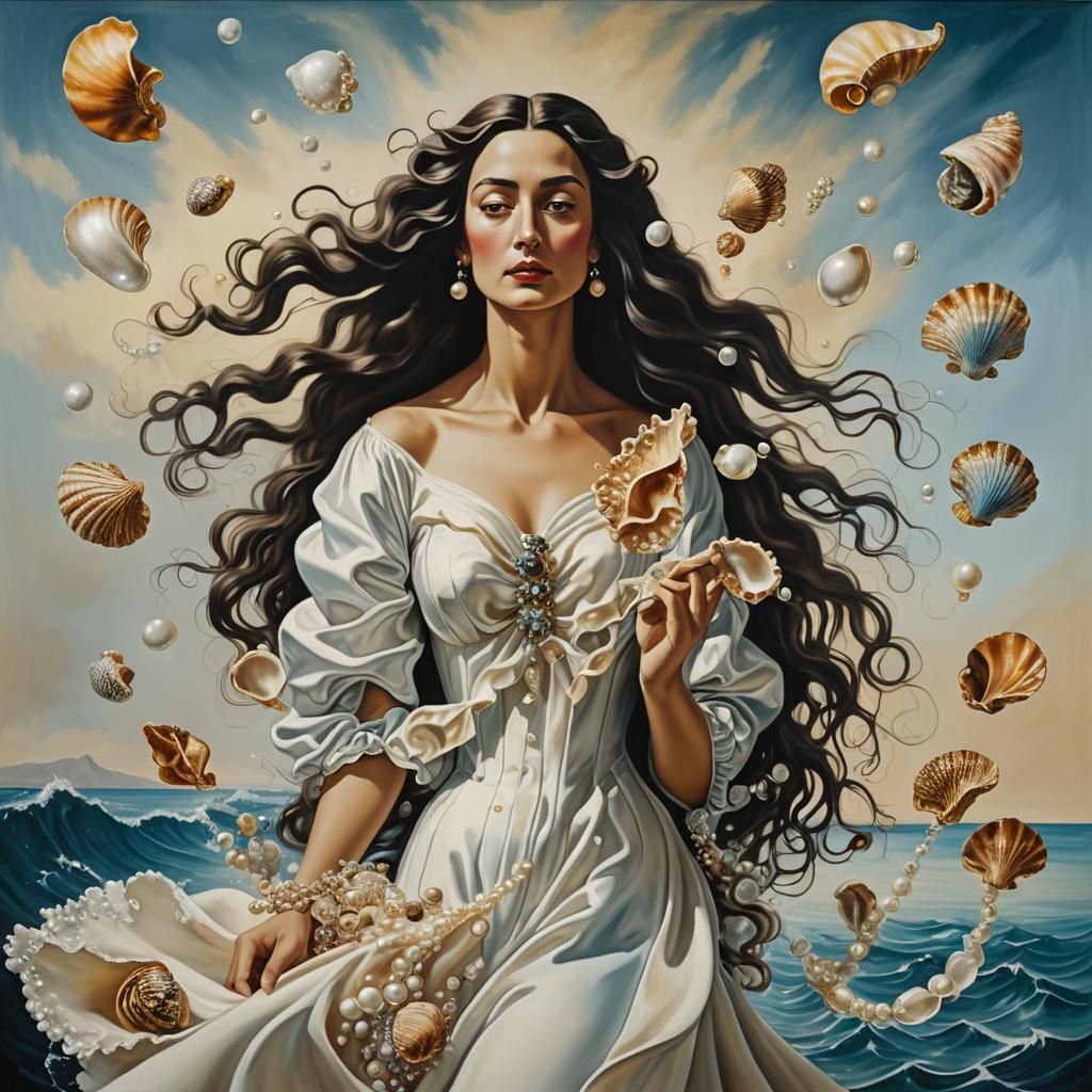Surreal Woman with Pearls and Seashells, Dali Style