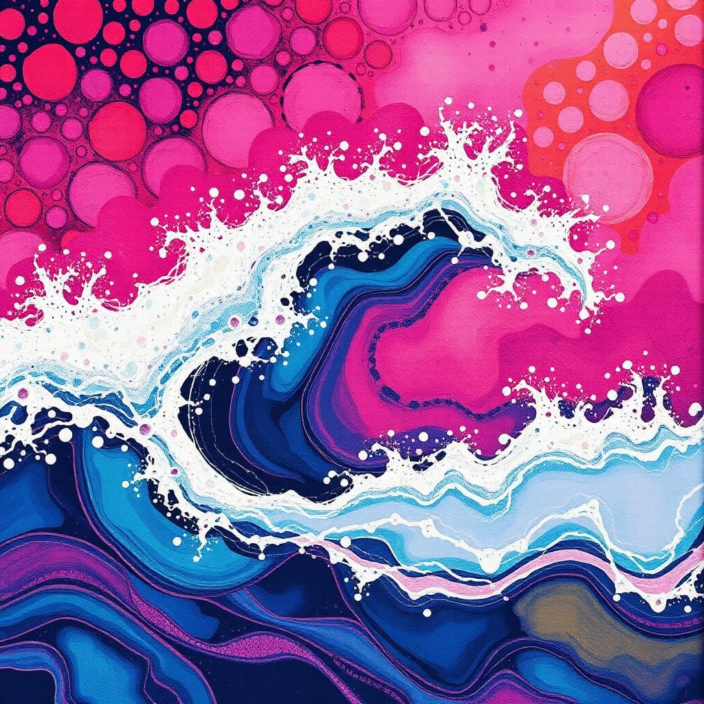 Pink Ocean Waves in Abstract Batik Style