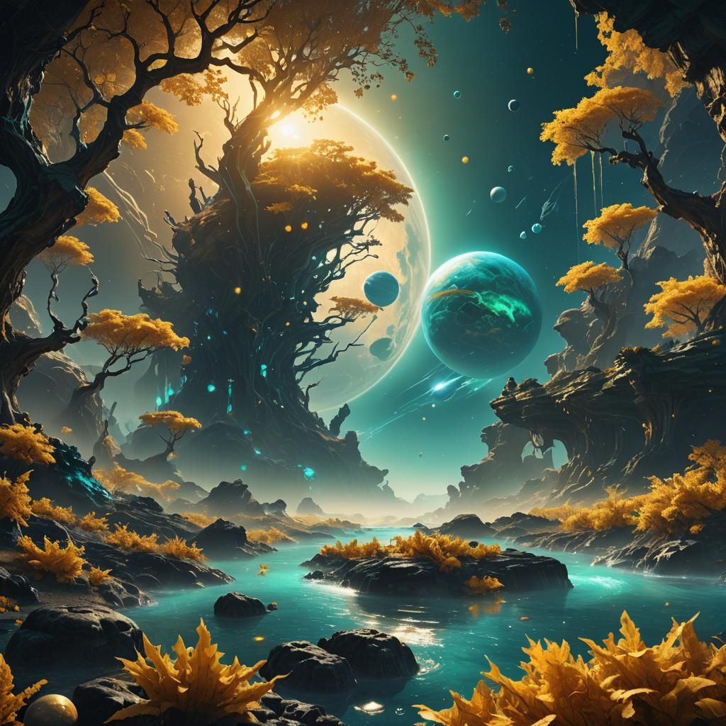 Alien Neptune Landscape in Digital Painting Style