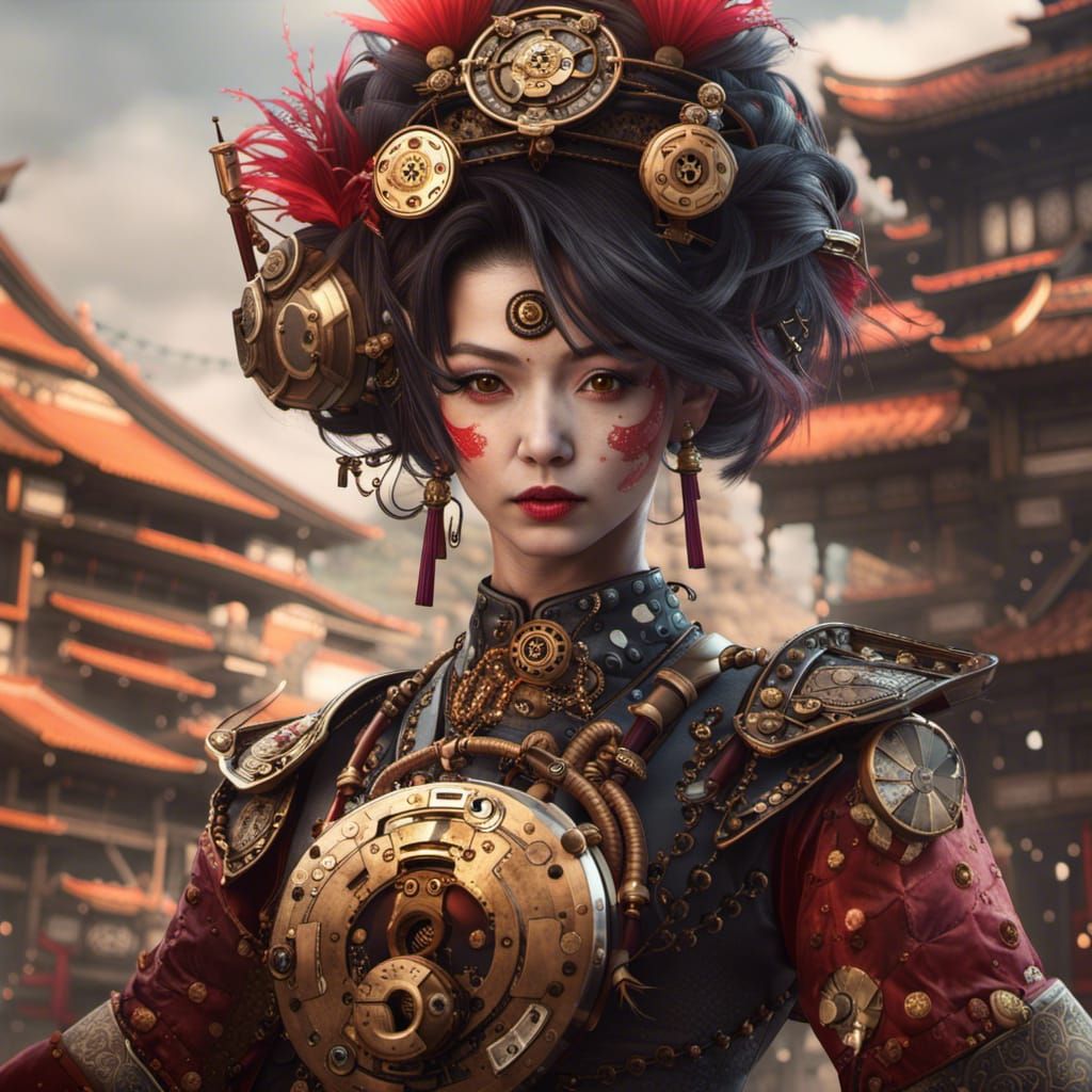 Steampunk Geisha Warrior in Detailed Matte Painting