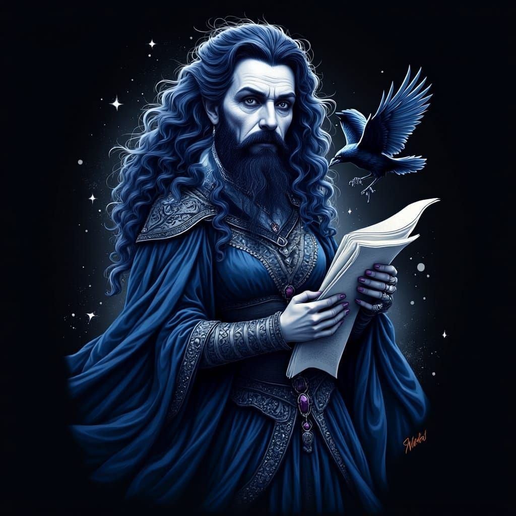 Majestic Scholarly Dwarven Queen with Raven