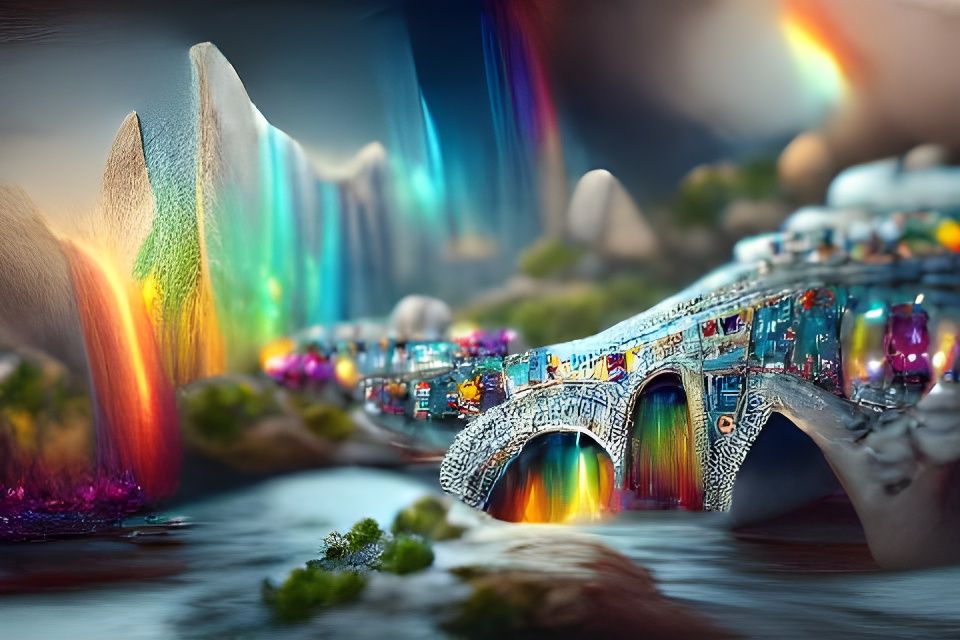 Rainbow Crystal Bridge in Hyperreal Digital Art