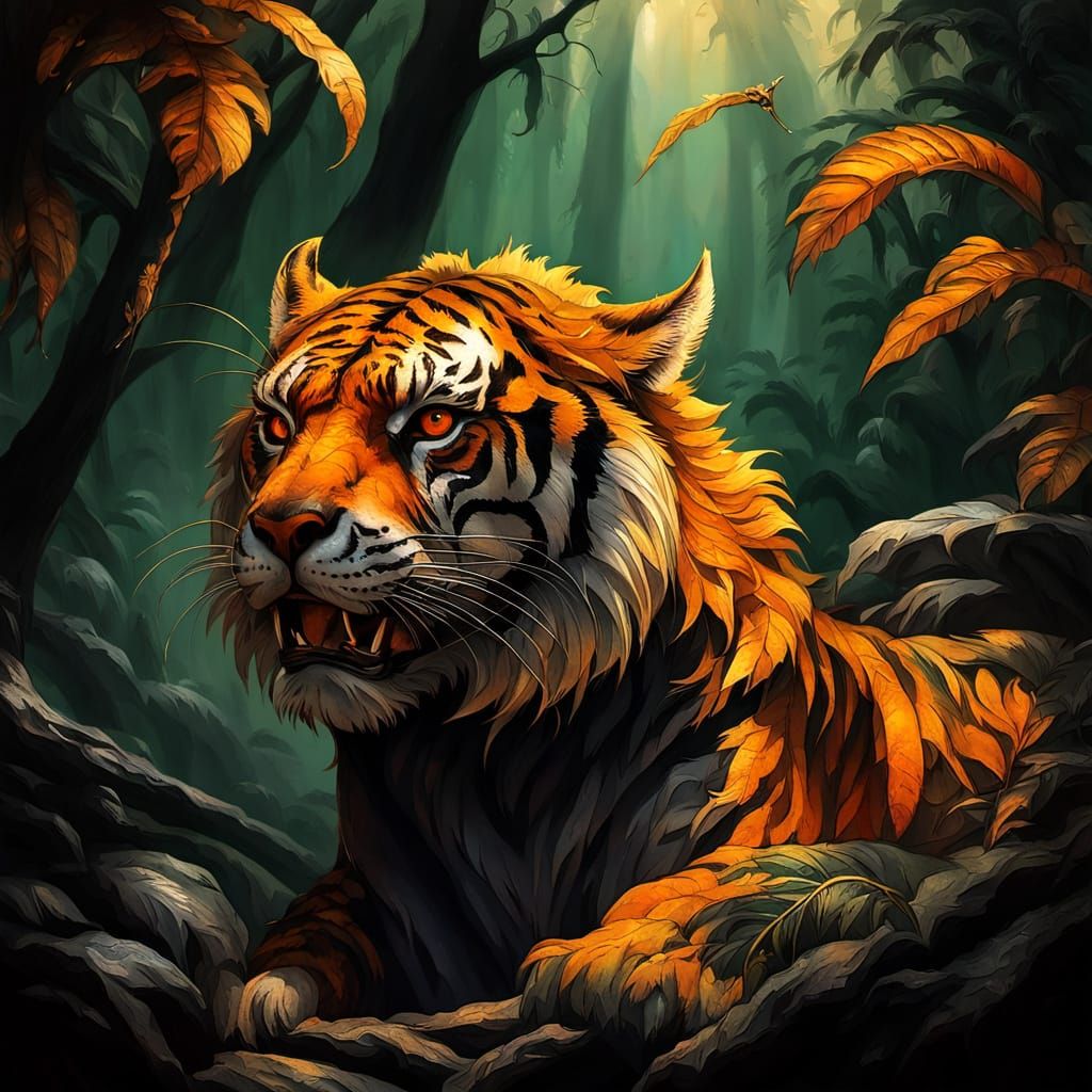 Dragon-Tiger Hybrid in Majestic, High Fantasy Style