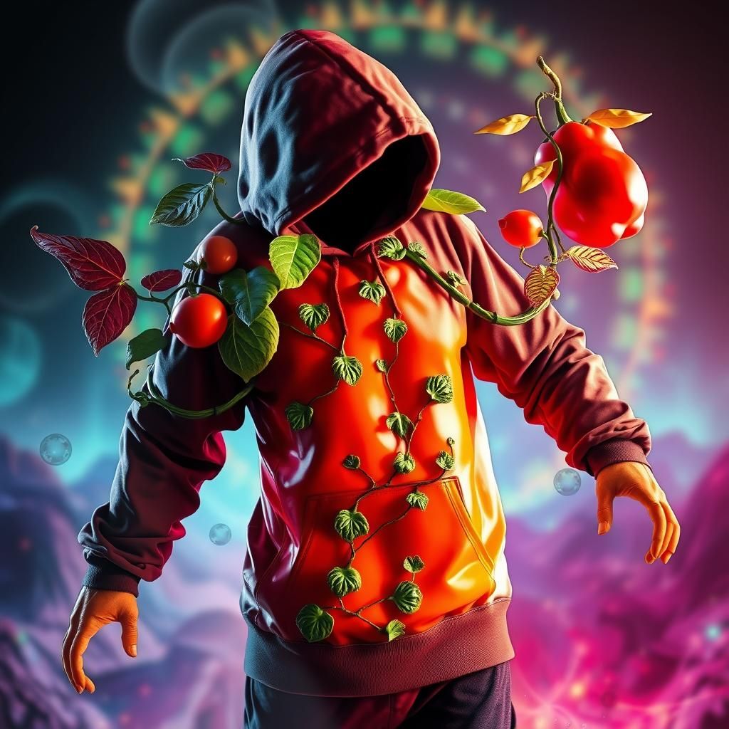 Anthropomorphic Magical Veggie Hoodie in Cyberpunk Style
