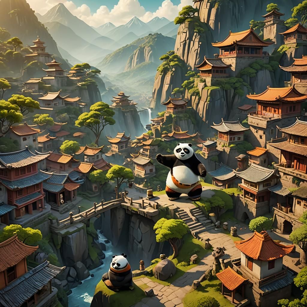 Kung Fu Panda in Indian Village: 3D Digital Art