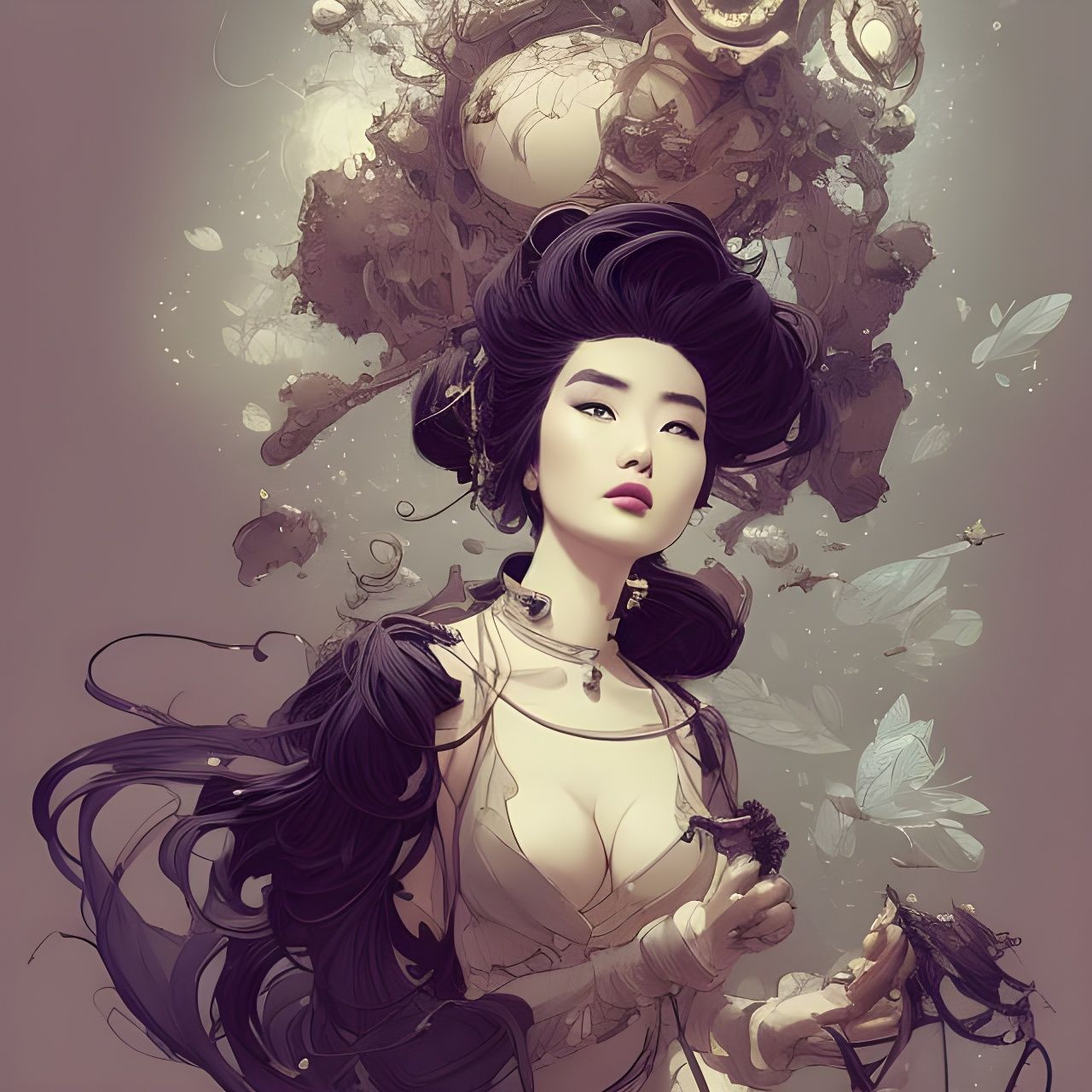 Beautiful Japanese Woman Portrait in Hyperdetailed Style