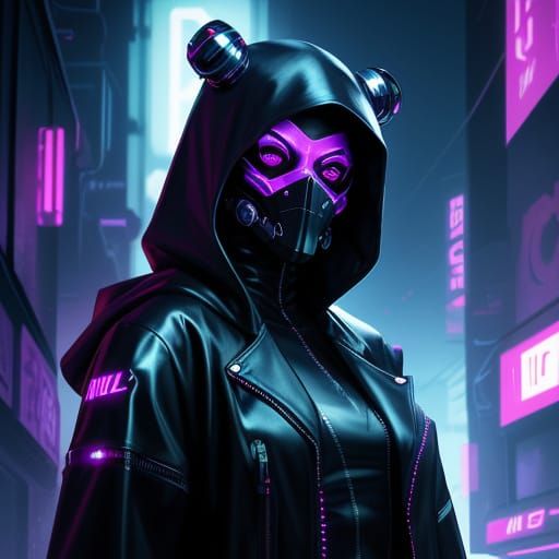 Cyberpunk Grim Reaper Girl Reigns in Neon City