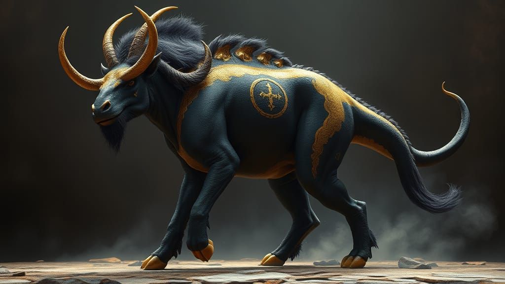 Majestic Centaur-Minotaur Hybrid in Black and Gold