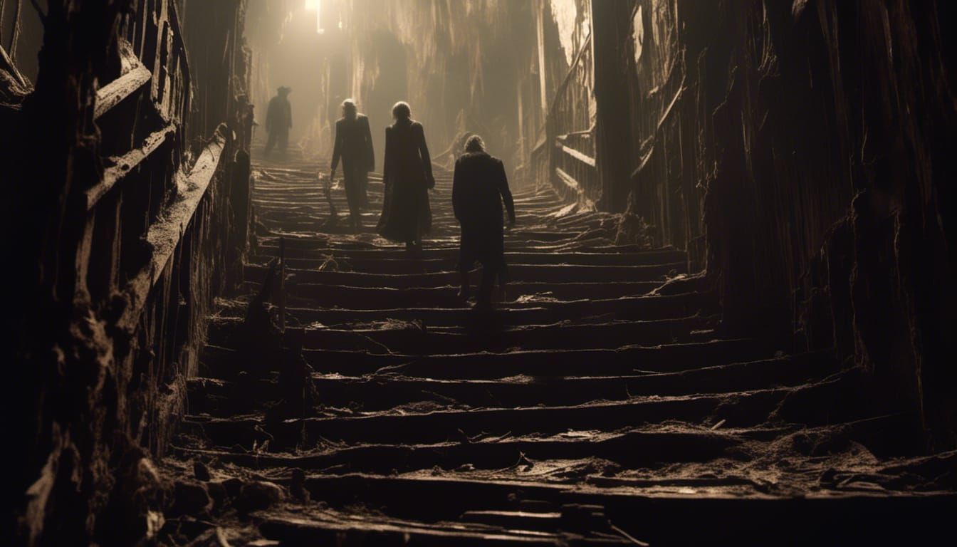 Eerie Shadows on Old Wooden Staircase