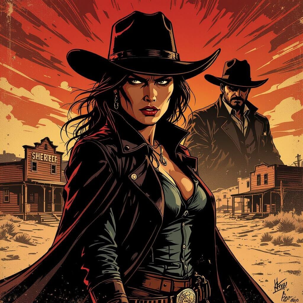 Graphic Novel Western Poster: Fierce Outlaw vs Sheriff