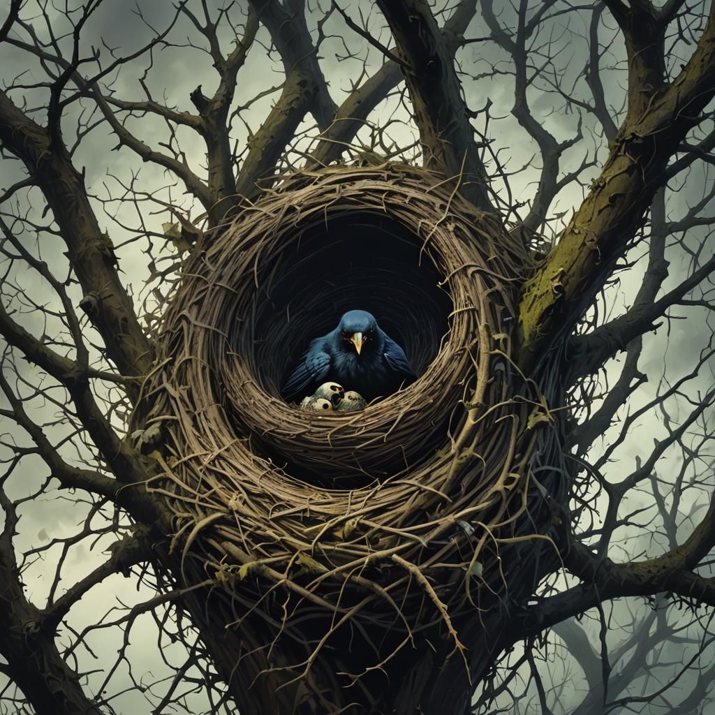 Sinister Gothic Horror Bird Nest in Spring
