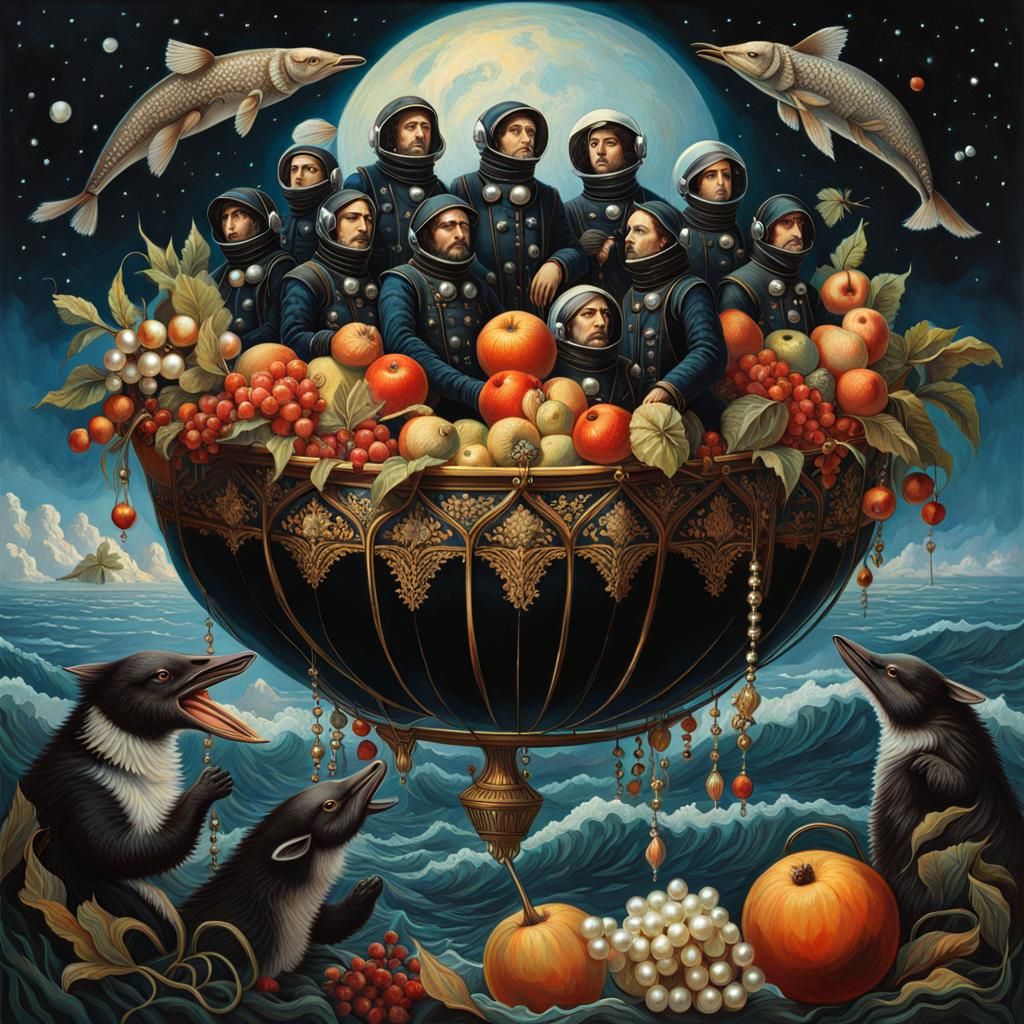 Astronauts in Cashmere Surrounded by Gothic Elements