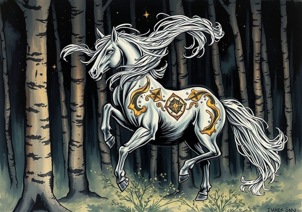 Astral Tattooed Centaur Running Through Forest Ink Art