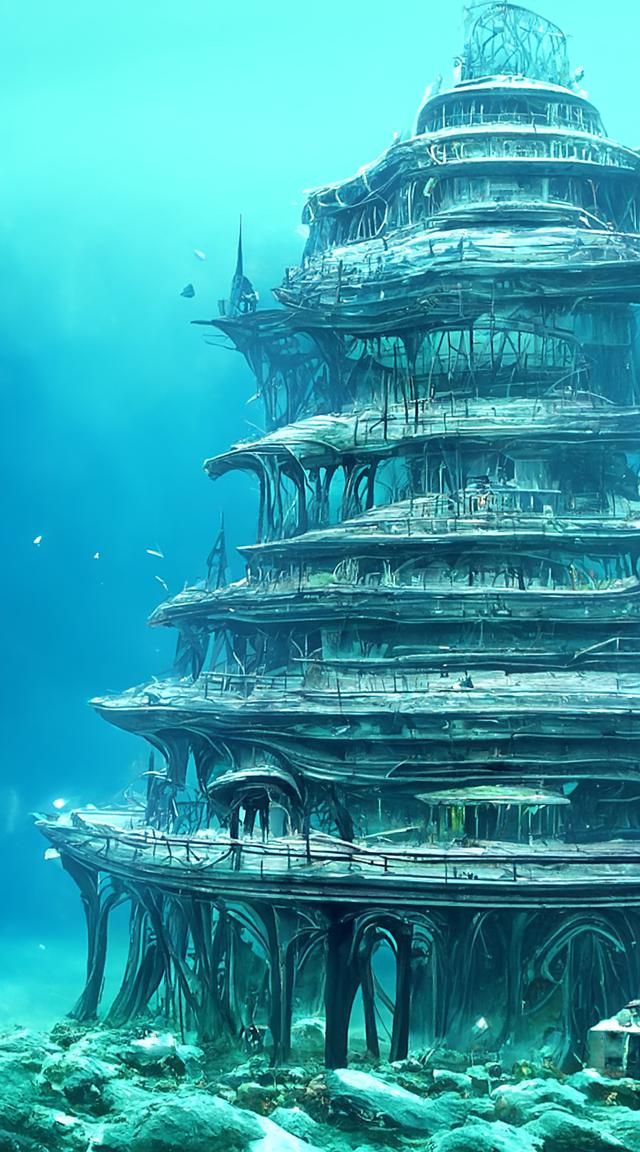 Eerie Alien Underwater Structure in Pointillism Style