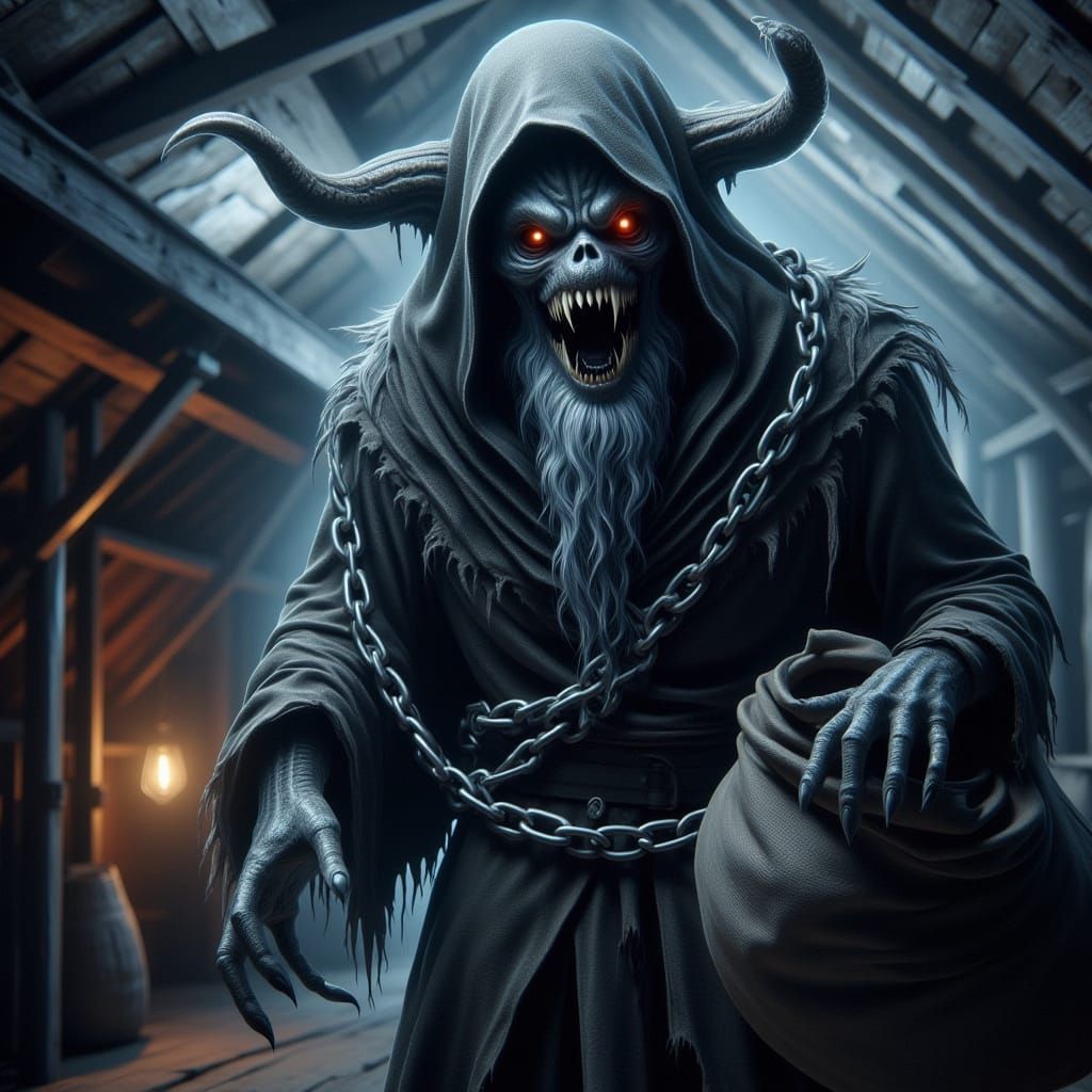 Krampus of the Bavarian Forest in Dark Horror Art Style