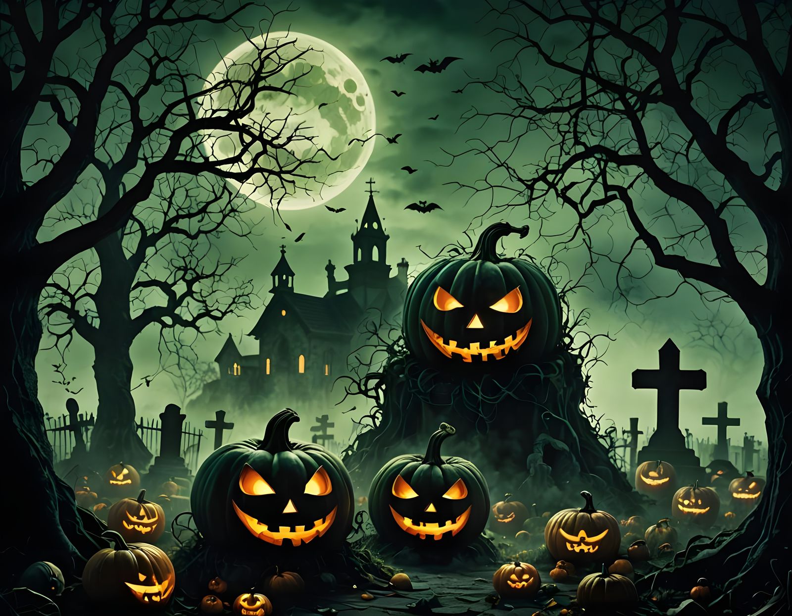 Halloween Pumpkin Merging With Monster Silhouette