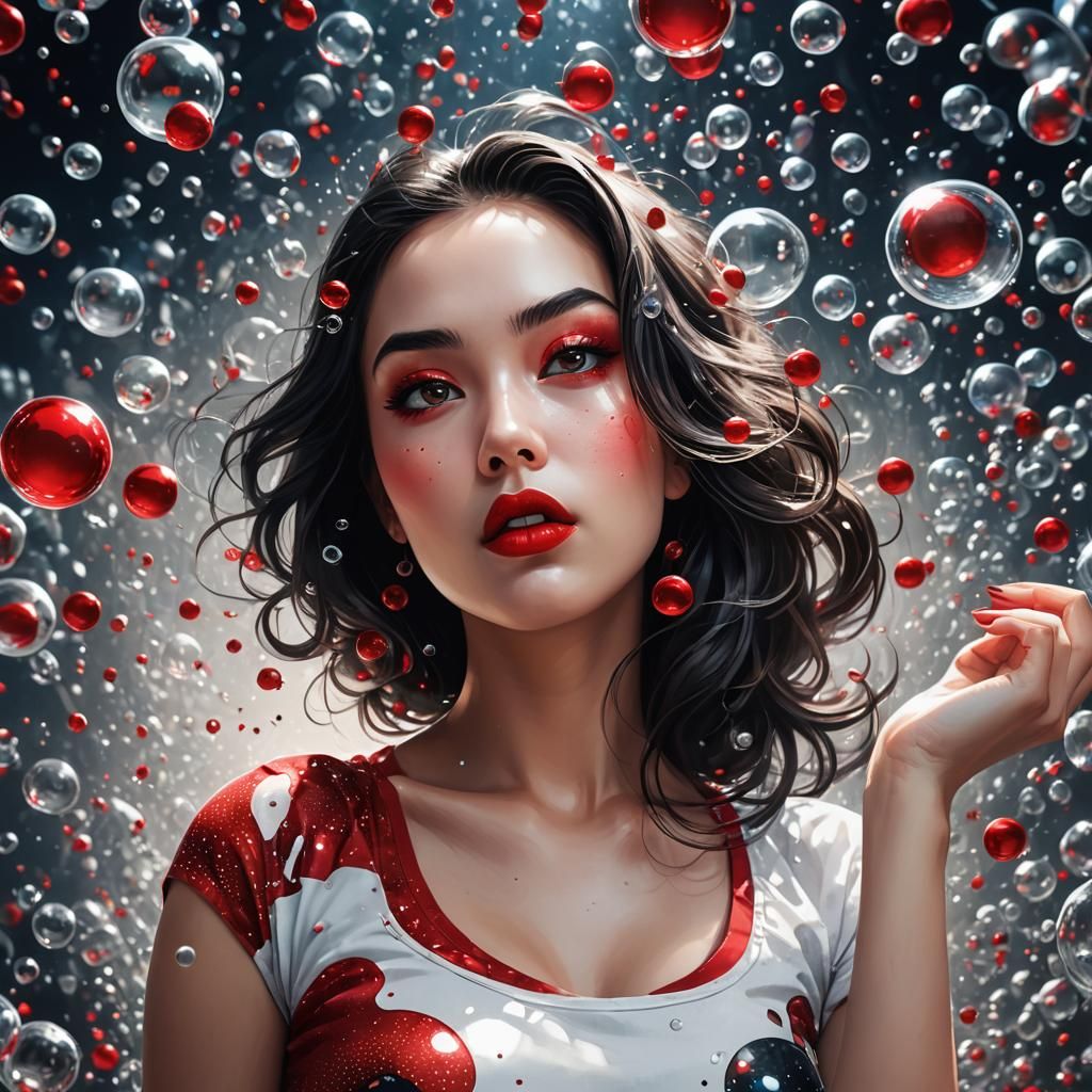 Stunning Woman Surrounded by Shimmering Bubbles