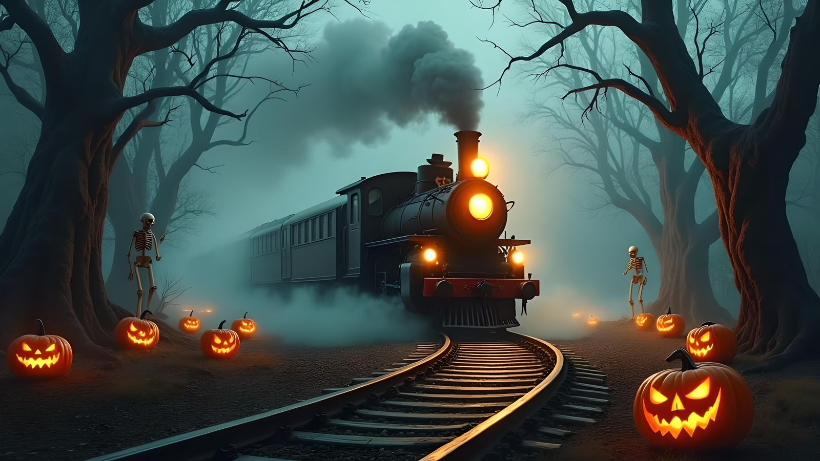 Halloween Steam Train Through Haunted Woods