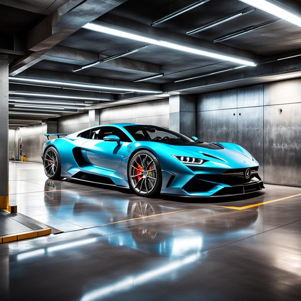 Luxury Sports Car in High-Tech Garage
