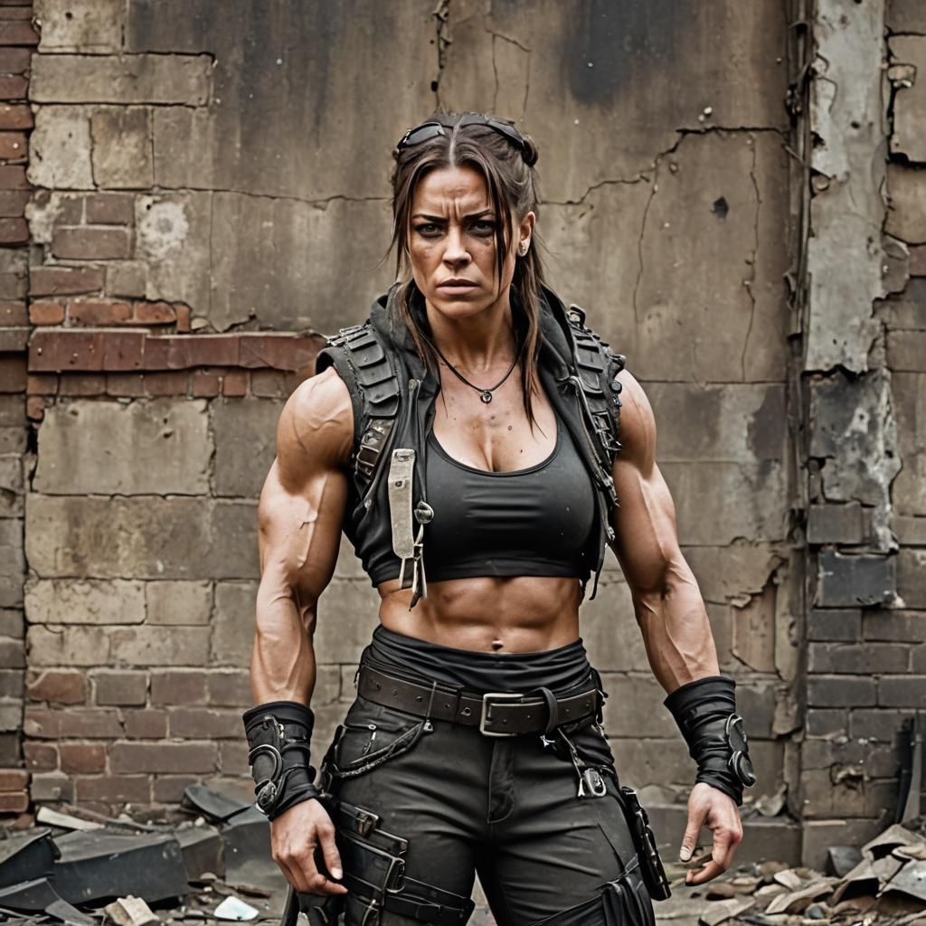 Muscular Woman in Post-Apocalyptic Outfit Portrait