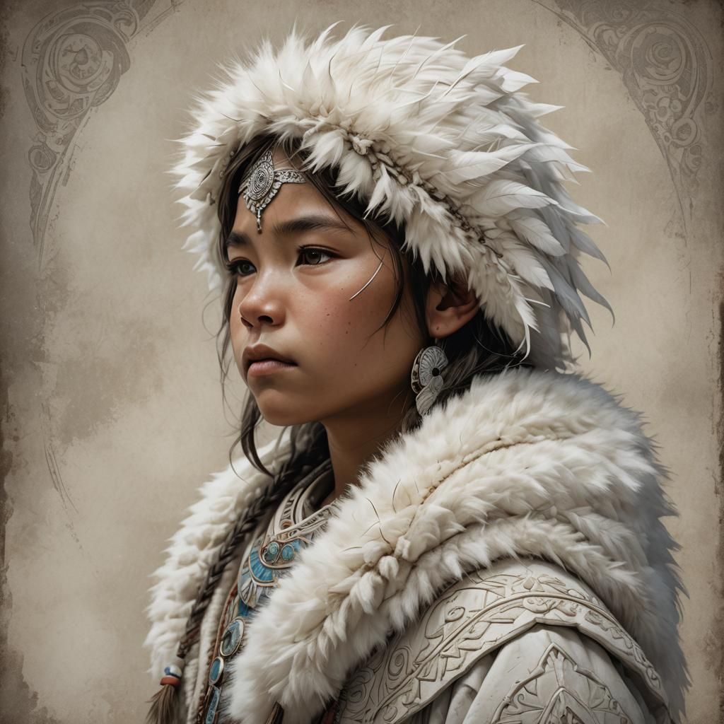 Eskimo Child Portrait in Art Nouveau Style