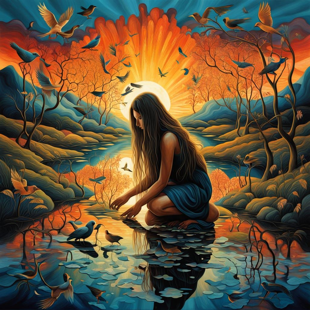 Surreal Sunset Woman in Collage Art