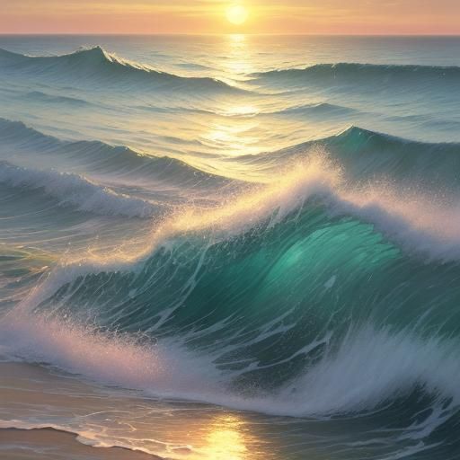 Mermaids and Dolphins at Sunset: Impressionistic Coastal Sce...