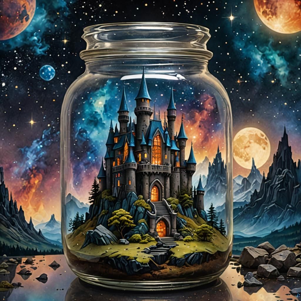 Castle in a Jar: Detailed Digital Art