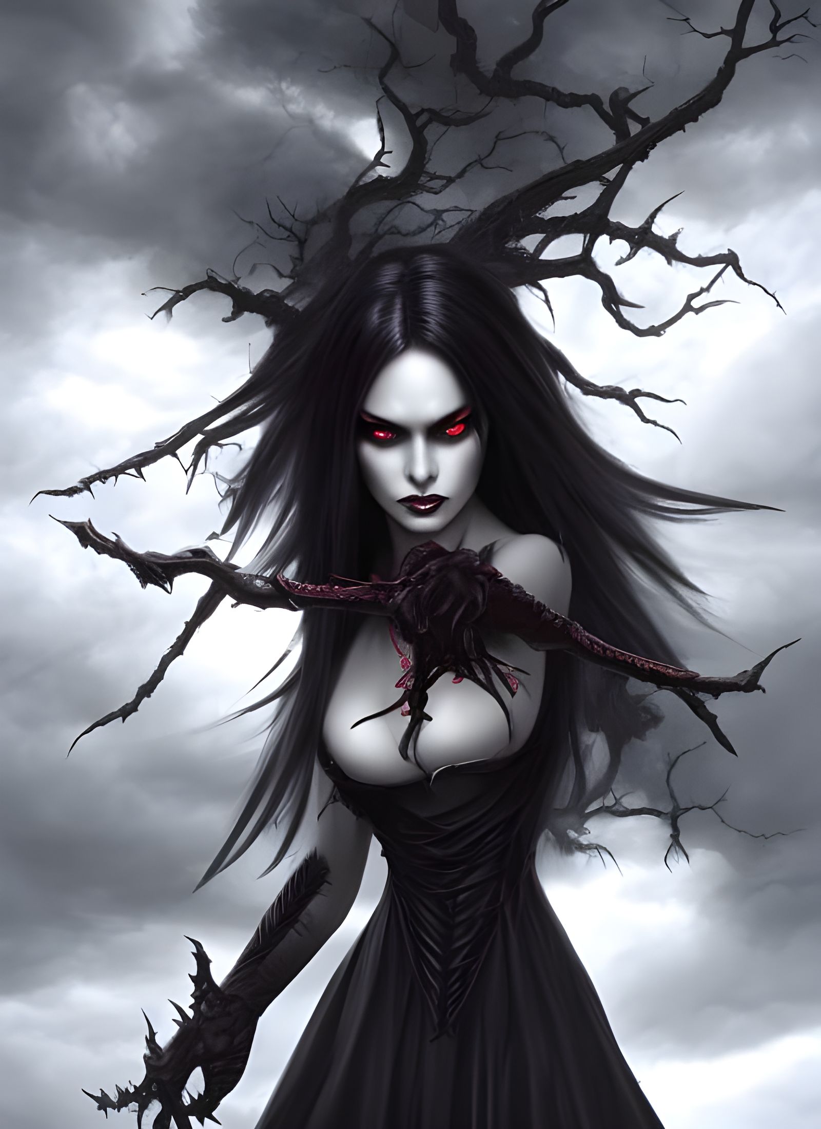 Sinister Gothic Goddess in Hyper-Realistic Style