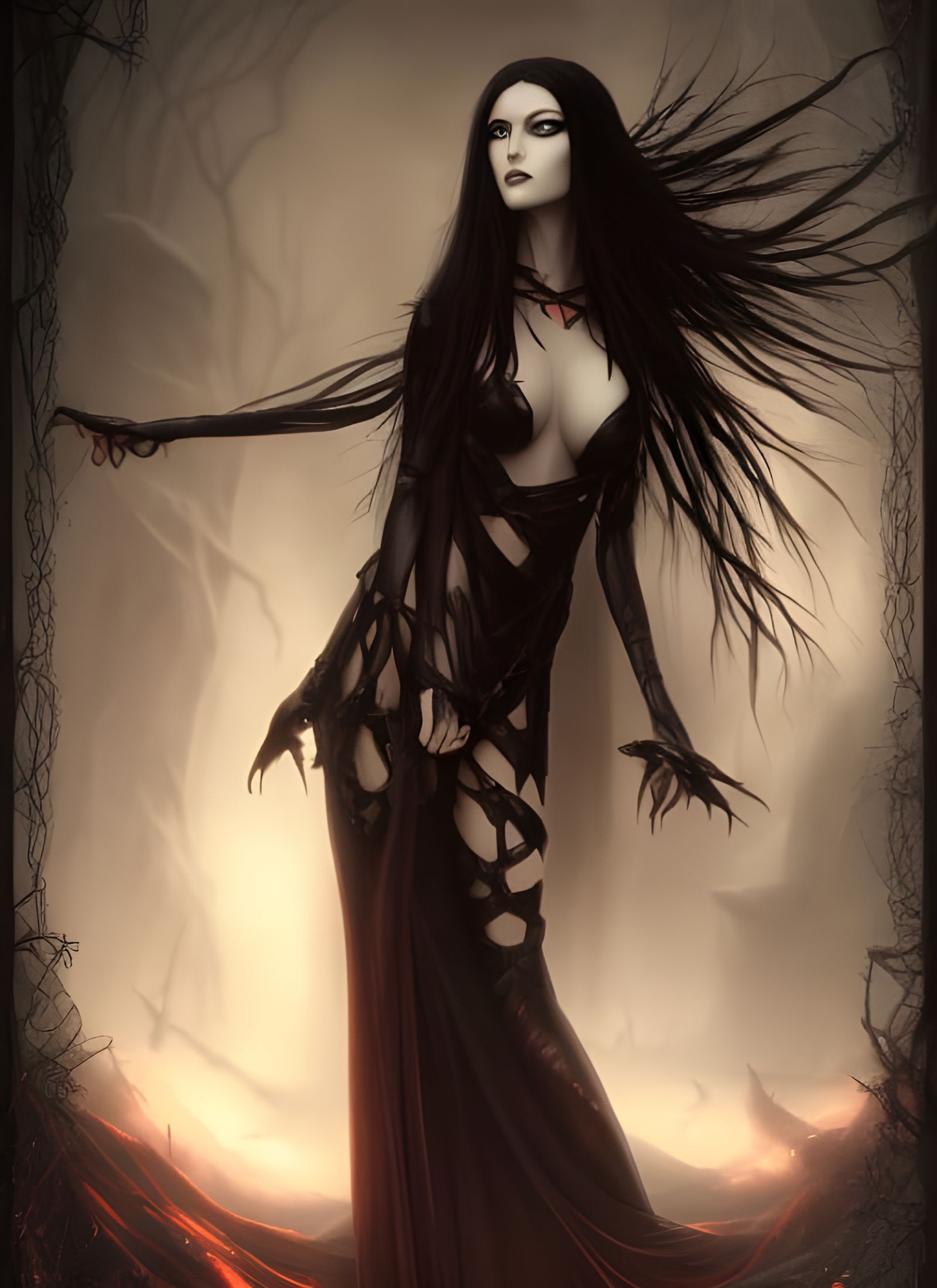 Sinister Gothic Goddess in Hyper-Realistic Digital Art