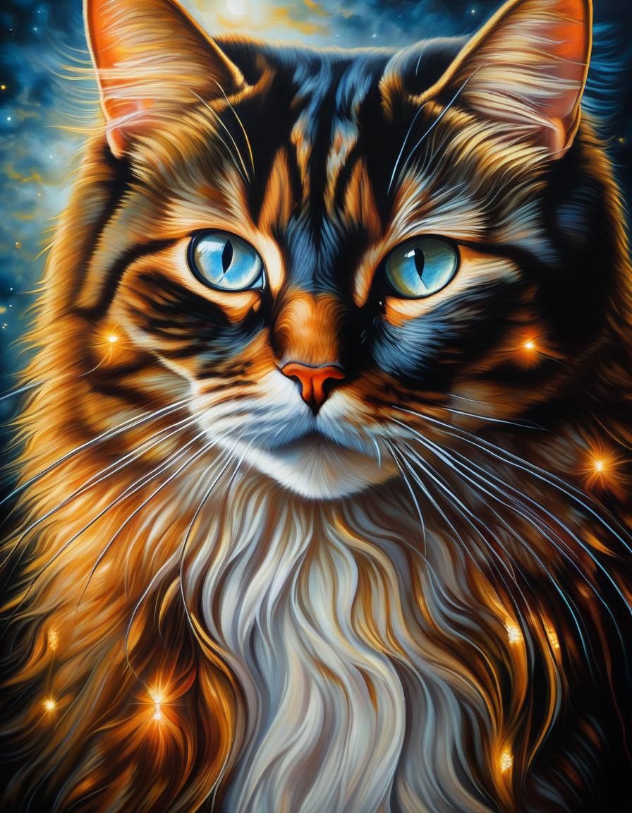 Glowing-Eyed Cat Portrait in Neo-Romantic Style