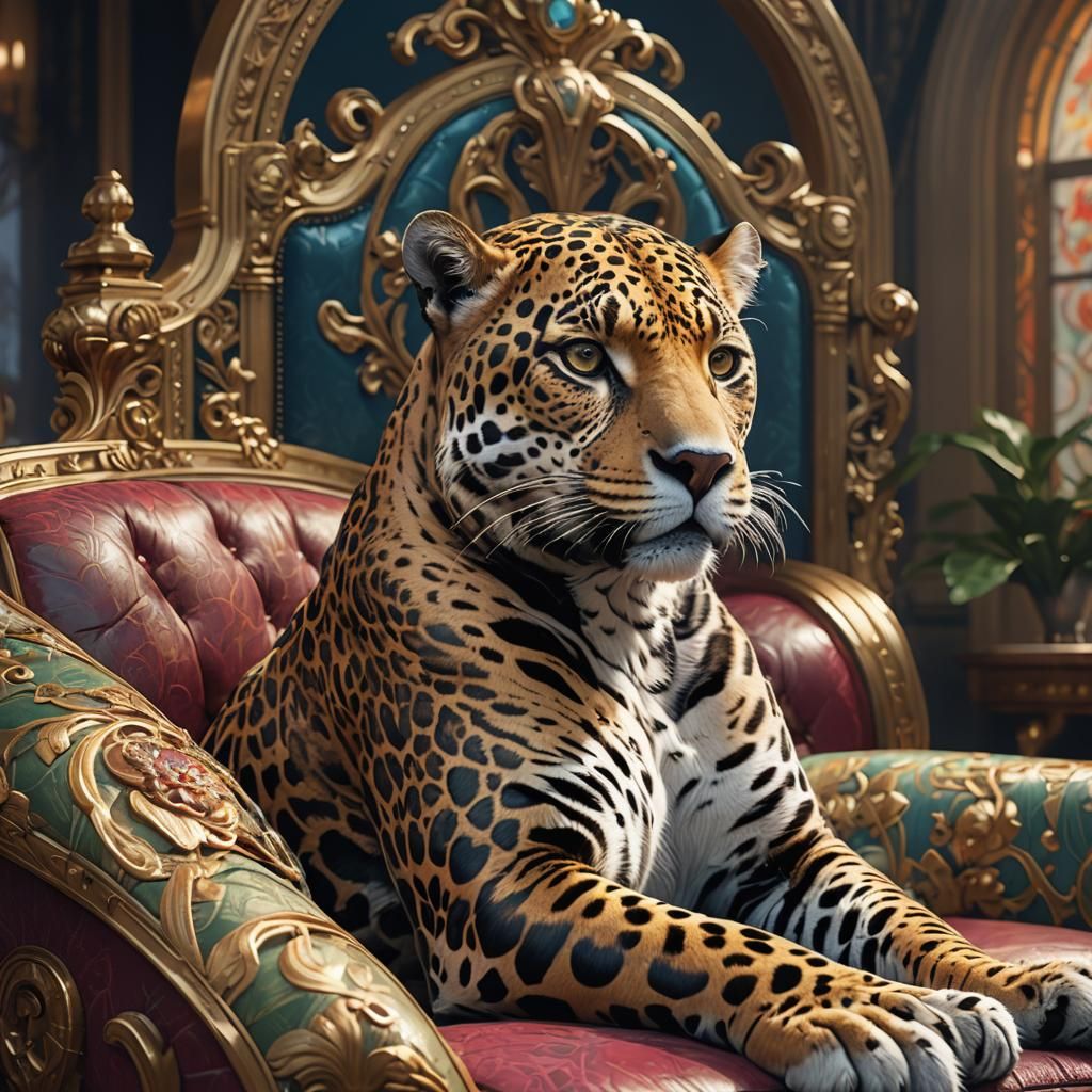 Majestic Jaguar Portrait on Royal Sofa