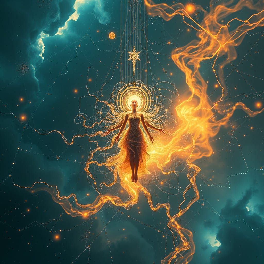 Ethereal Being Amidst Celestial Expanse in Cosmic Fantasy St...