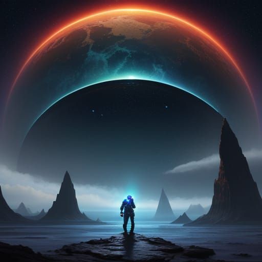 Astronaut Explores Alien Planet with Strange Rocks