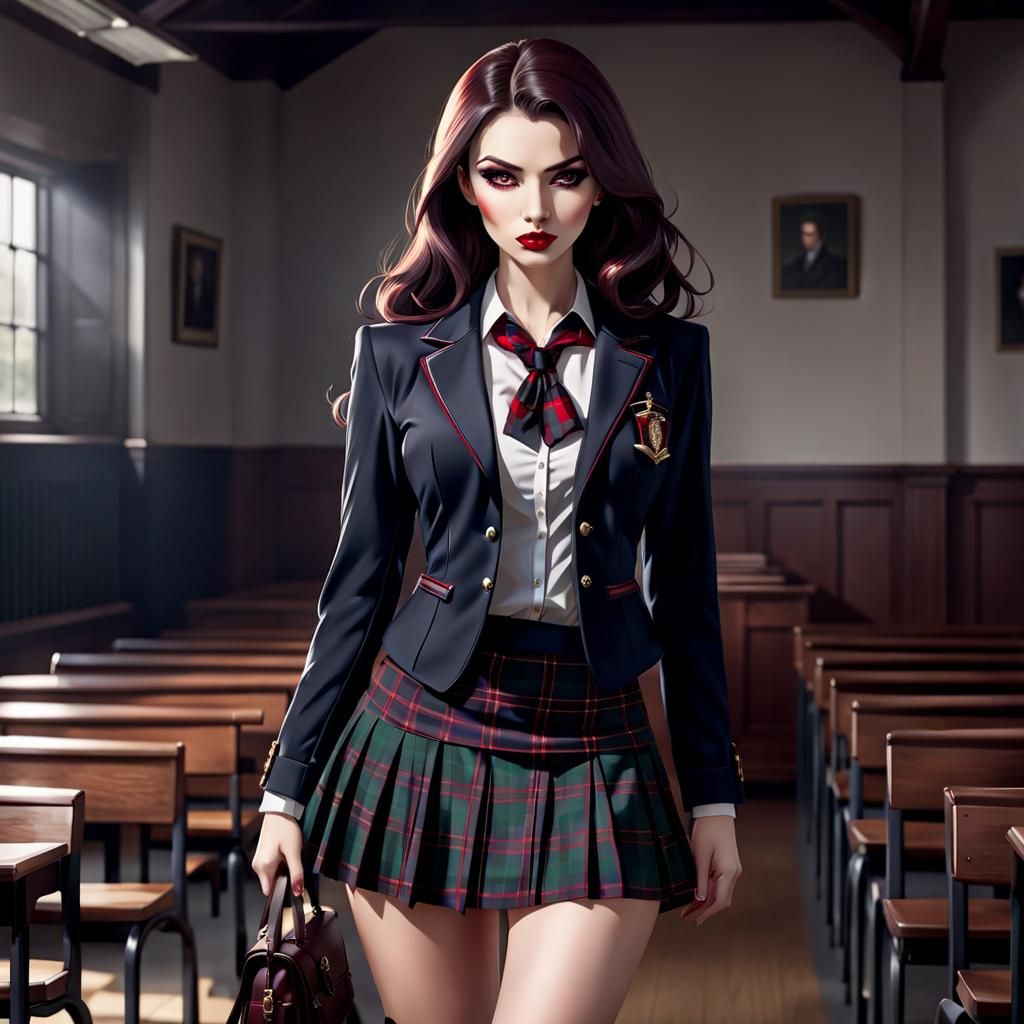 Vampiress in School Uniform: Dark Academia Concept Art