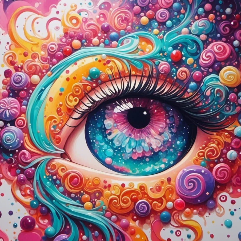 Vibrant Candyland Wonderland in Gouache Swirls