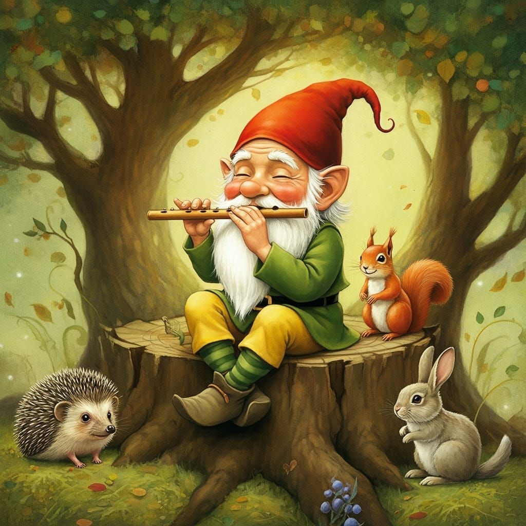 Whimsical Gnome Concert in Enchanted Forest