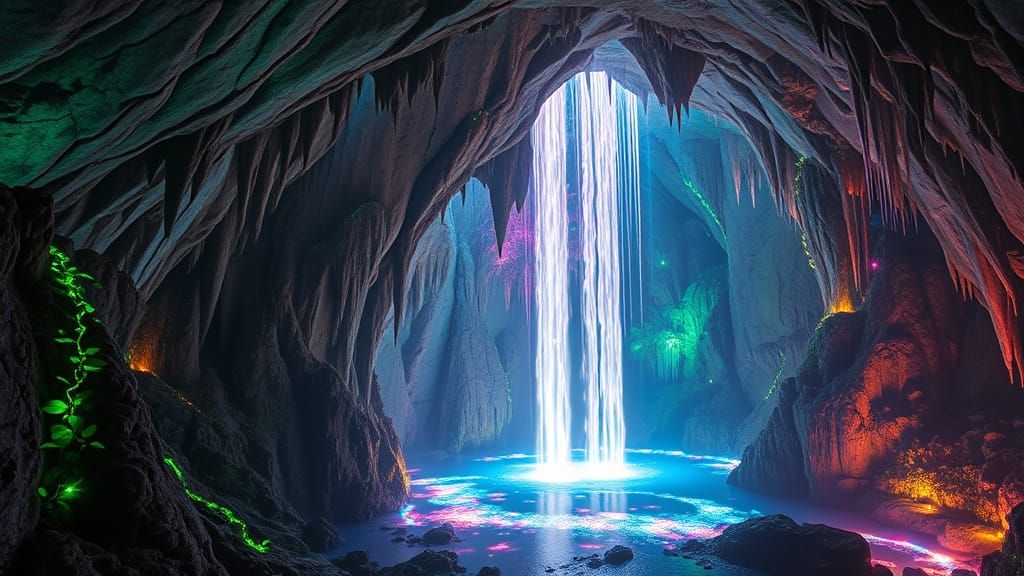 Glowing Cave of Bioluminescent Wonders in a Hyperdynamic Env...